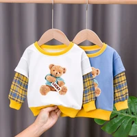 autumn and winter plush stitching boys and girls foreign style top bottomed shirt trendy childrens sweater