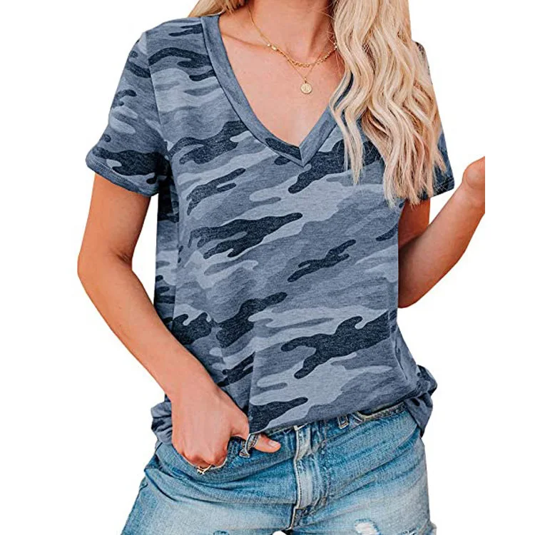 

WEPBEL Summer Fashion Leopard Print Printed Loose T-shirt Women's Casual Short Sleeve V-neck Pullover T-shirt Tops
