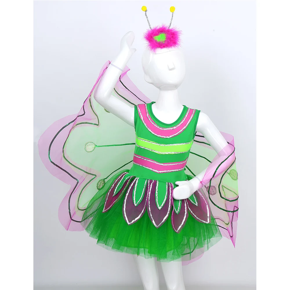 Детское Сетчатое платье с блестками и крыльями феи костюм для девочек на