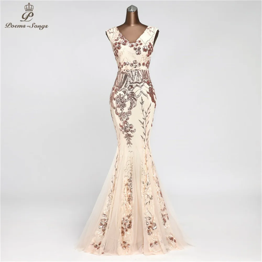 Женское вечернее платье с V-образным вырезом блестками | Свадьбы и торжества