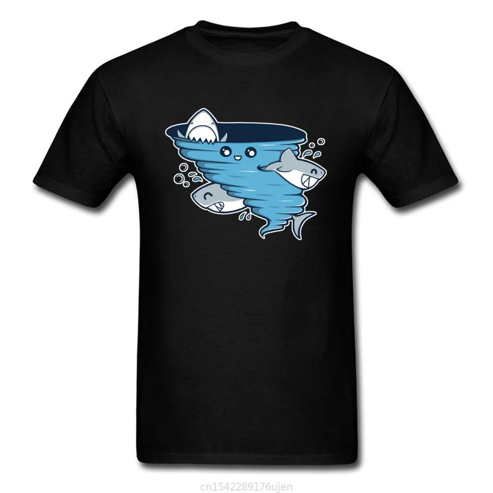 

Kohpweran Black New Cutenado T-shirt Men Sharks T Shirt Cartoon Tornado Wave Printed Clothes Kawaii Sea Tops Lycra Tees