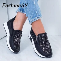women crystal sneakers spring autumn casual zipper flat women shoes non slip breathable outdoor womens vulcanize shoes 2021