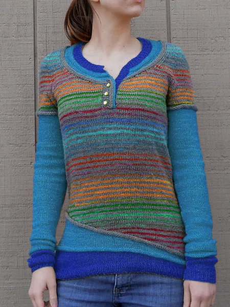 Женский полосатый вязаный свитер Осенний пуловер с длинным рукавом Pacthwork
