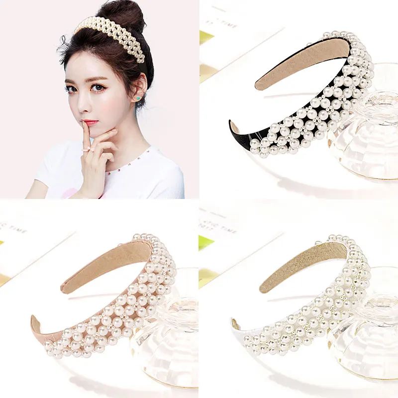 

2021 New Women Elegant Full Pearls Hairbands Sweet Headband Hair Bundle Lady Hair Hoops Fashion Accessories