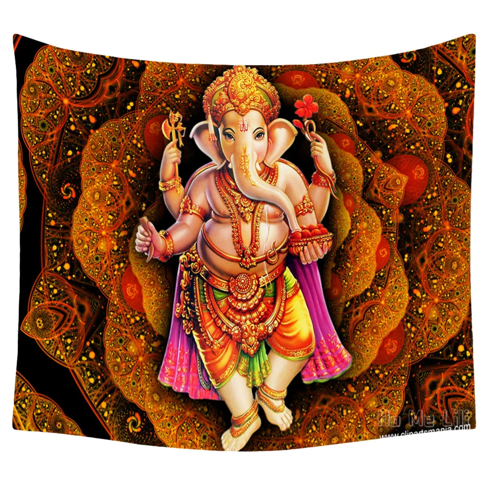 

Indian Shiva Art Standing Ganesh Images Sparkling Red Flowers Background Tapestry Wall Hanging For Bedroom Living Room Decor