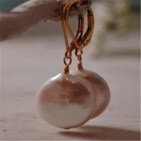 14 15mm pink coin baroque pearl earrings 18k hook elegant classic personality aaaa noble delicate fine irregular jewelry
