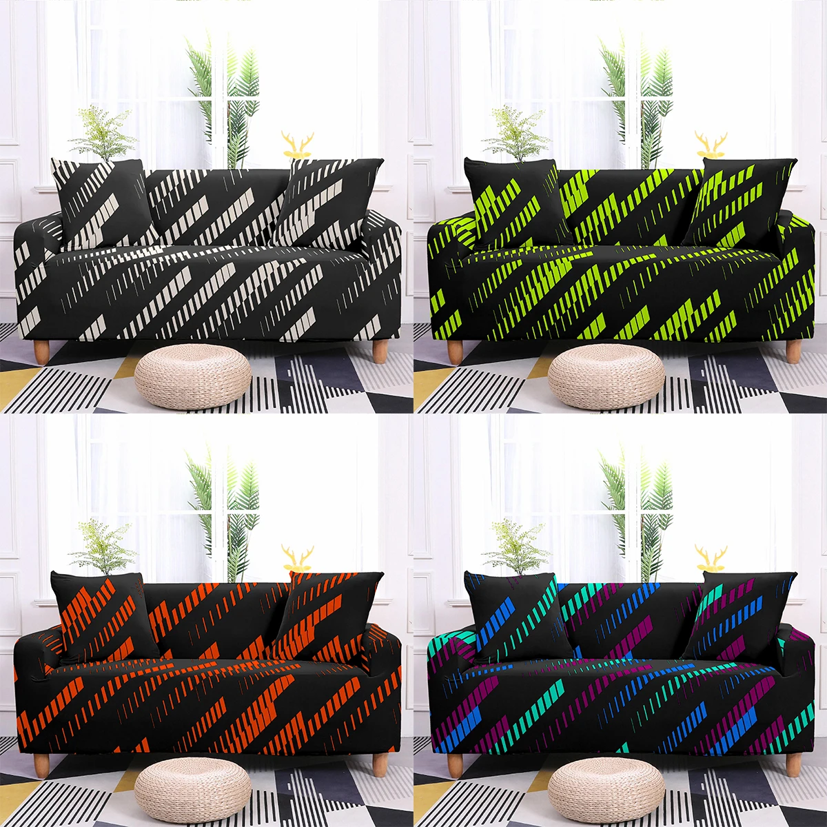 

Colorful Stretch Sofa Covers Living Room Geometry Plaid Furniture Protector Anti-slip Couch Cover 1-4-Seats Armchair Slipcovers