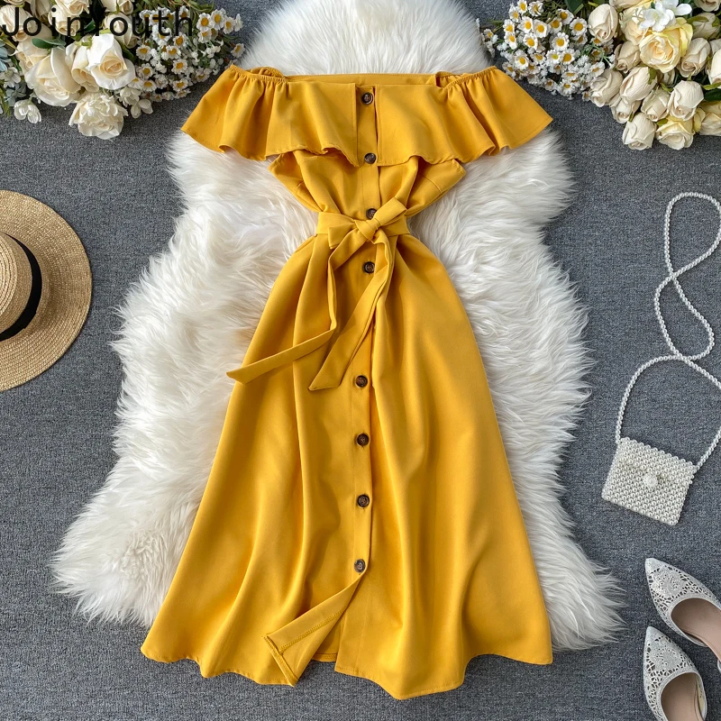 Joinyouth женское платье новинка 2020 весна лето Robe Femme однотонное с поясом вырезом