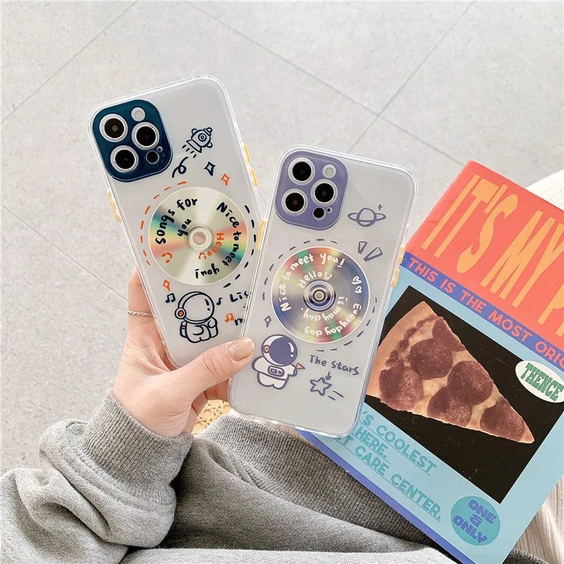 

Retro music CD kawaii Space art japanese Phone Case for apple iPhone 12 11 Pro Max Xr Xs Max 7 8 Plus 7Plus case Cute Soft Cover