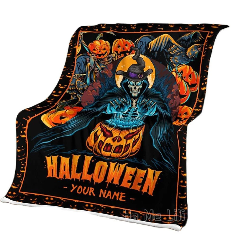 

Персонализированное страшное Хэллоуин ужас ведьма Луна Тыква Лампа фланелевое одеяло для мальчиков девочек взрослые подарки