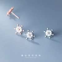 real 925 sterling silver dainty zircon snowflake stud earrings shiny jewelry for christmas birthday