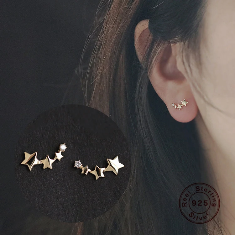 

Original 925 Sterling Silver Star Stud Earrings Women 14K Zircon Gradient Exquisite Jewelry Stud Earrings Girl Fashion Jewelry