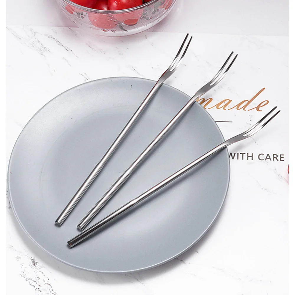 2pcs Stainless Steel Long Handle Fruit Forks Two Teeth Dessert Practical Cake Party Supplies for Home Banquet Bar | Дом и сад
