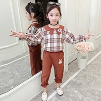 girls suits blouse pant sets 2021 plaid spring autumn high quality formal party outfits%c2%a0sport teenagers kids cotton tracksuits