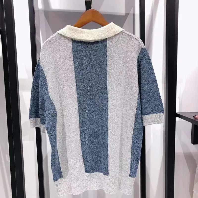 

Summer Ladies Loose Hit Color Spliced Fashion Designed Knitted T-Shirt Female Casual High Version Tee Ladies New Slim Tops ML172