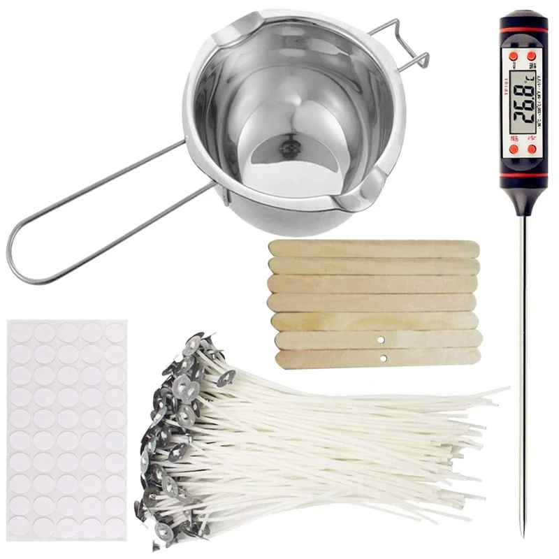 

FQYL Candle Making Kit,Candle Melting Pot,Candle Wicks,Wick Stickers, Candle Wicks Holder,Thermometer and Stirring Sticks