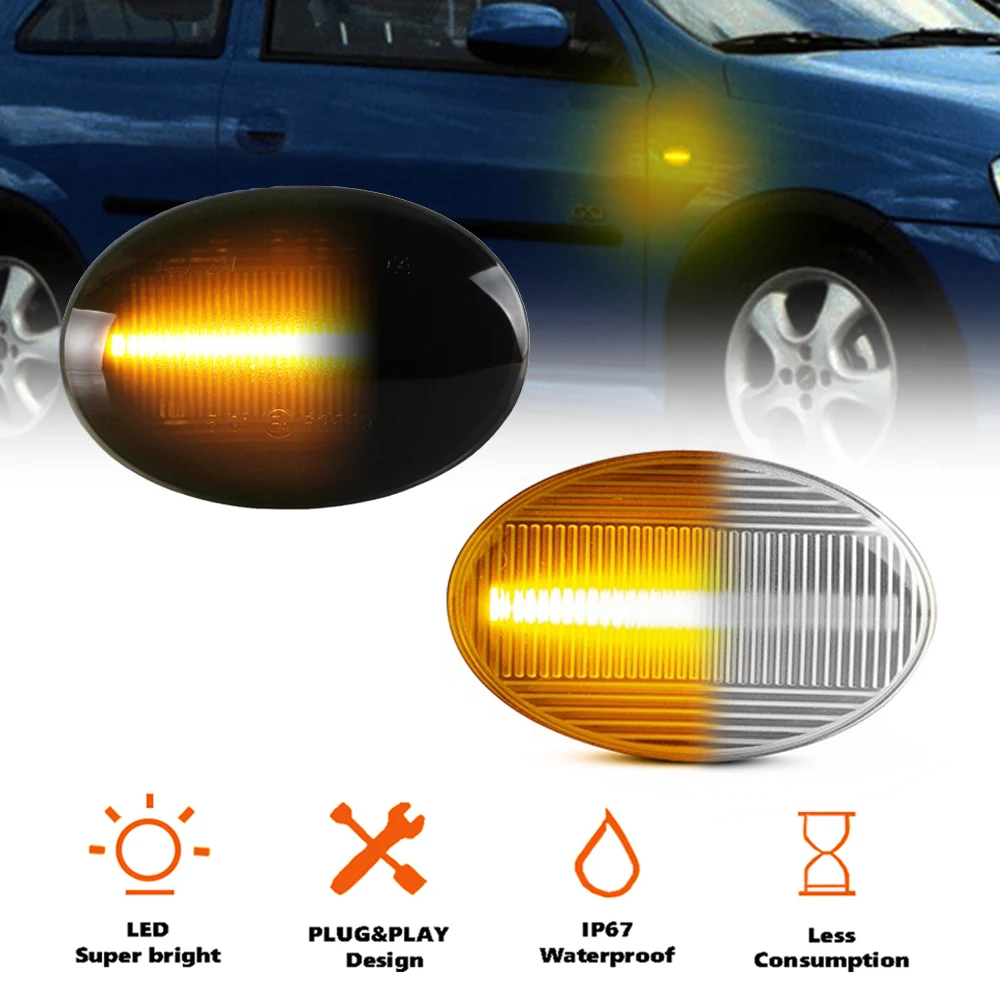 

2Pcs Amber Dynamic 12V LED Side Marker Turn Signal Mudguard Light For Opel Astra F Corsa B Combo C Meriva X03 Tirgra A Sintra