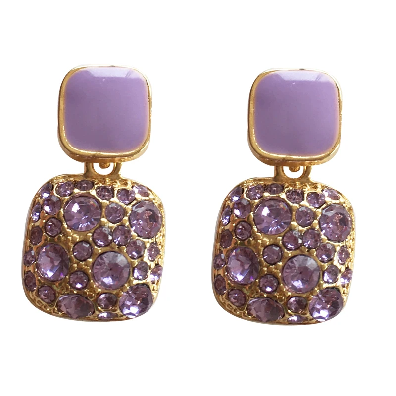 

S925 needle Purple Crystal Drop Earrings 2020 New Design Metal alloy Golden Plating Square Dangle Earrings Moder Jewelry Gifts