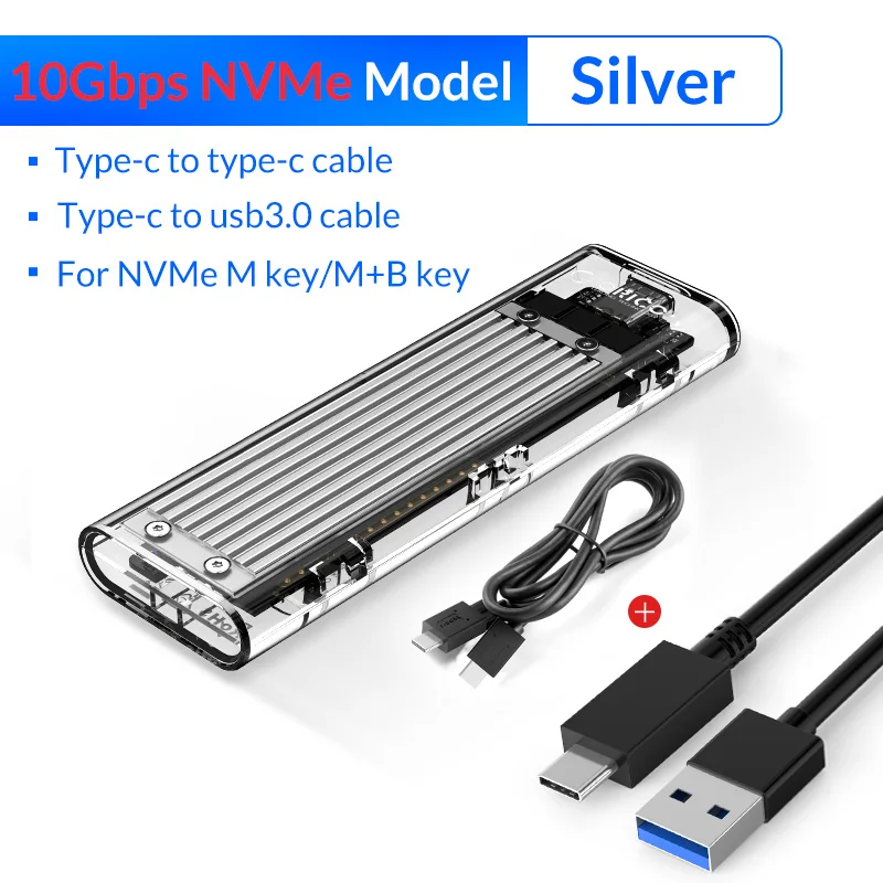ORICO M2 SSD чехол NVME SSD корпус M.2 для usb type C прозрачный жесткий диск для NVME PCIE NGFF SATA M/B Ключ SSD диск - Цвет: NVME - 10Gbps Silver