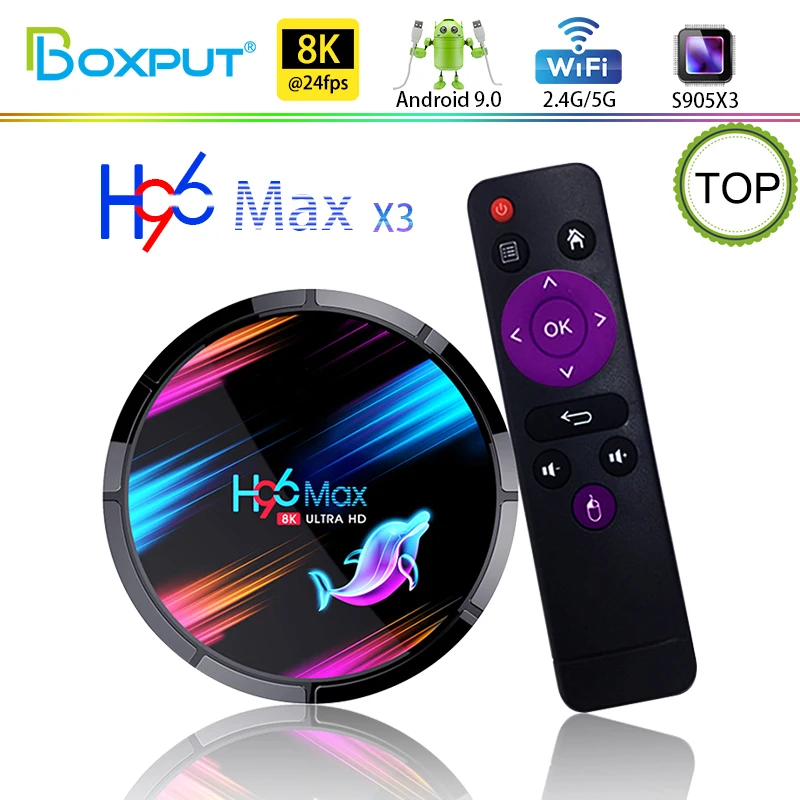 

H96 MAX X3 Android 9.0 TV Box 4GB 32GB 64GB 128GB Amlogic S905X3 Quad Core TVBOX H96MAX 2.4G/5G WIFI 8K Andorid Set Top Box