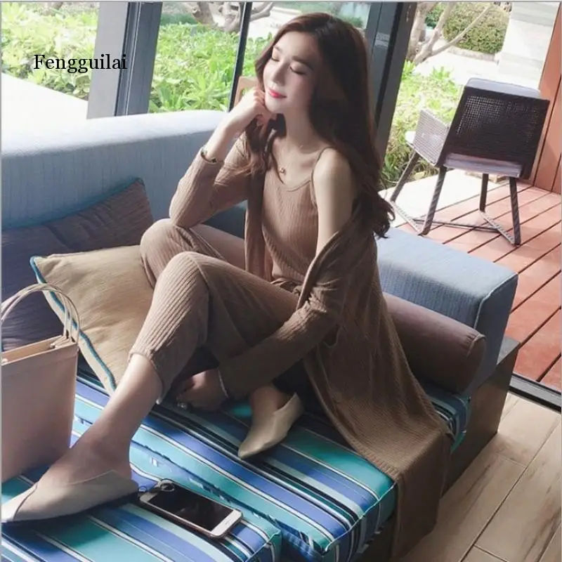 Новый весенний женский вязаный кардиган на бретельках Женский костюм в