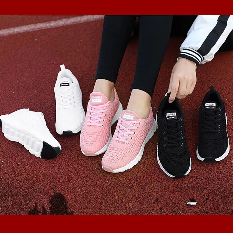 Кроссовки женские кроссовки для бега розовые на шнуровке дышащая спортивная