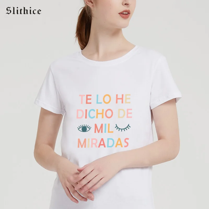 

Модная футболка Slithice с испанским буквенным принтом, женская летняя рубашка, хипстерская уличная одежда, женская футболка, футболка, женская футболка