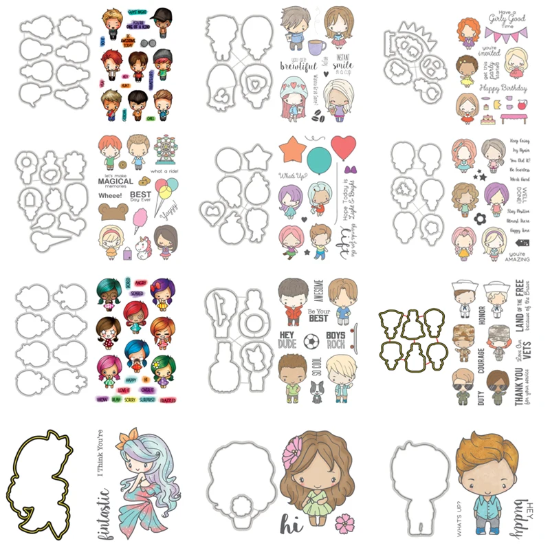 

Little Girl Boy Party Decoration Letter Clear Stamp and Coordinating Die for Diy Scrapbooking Crafts Stamps with Cutting Dies