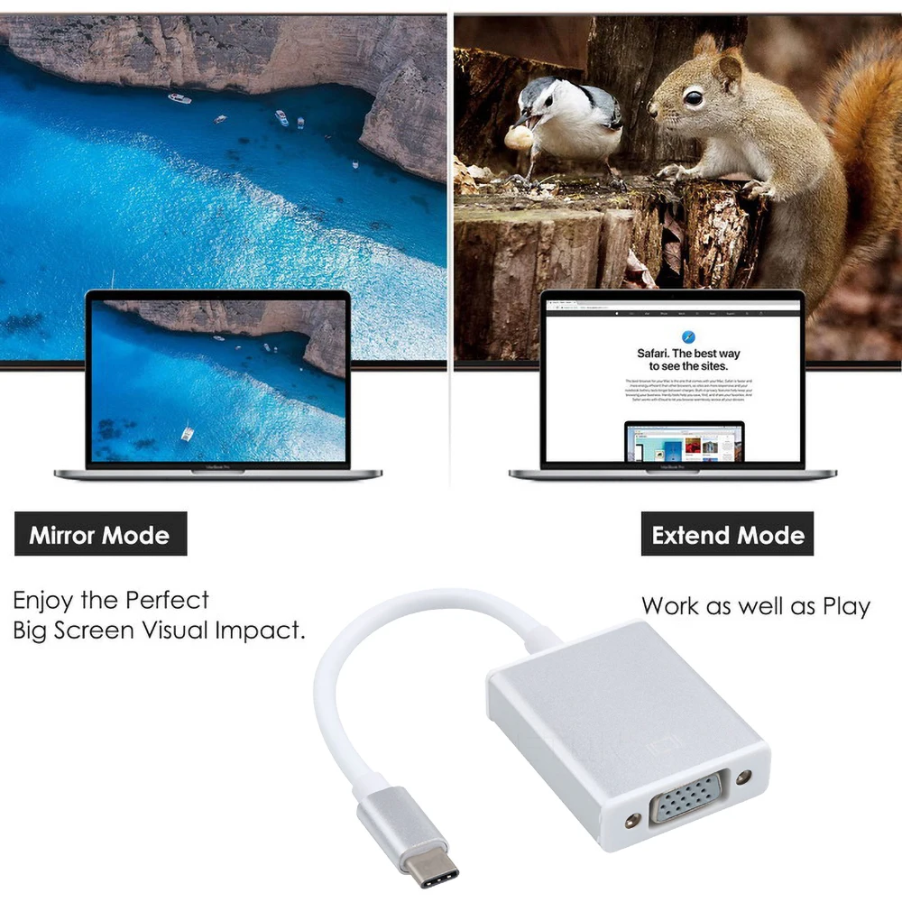 Кабель-адаптер USB 3 1 Type C на VGA для Apple Переходник типа Папа-мама Macbook Chromebook Pixel Lumia 950XL