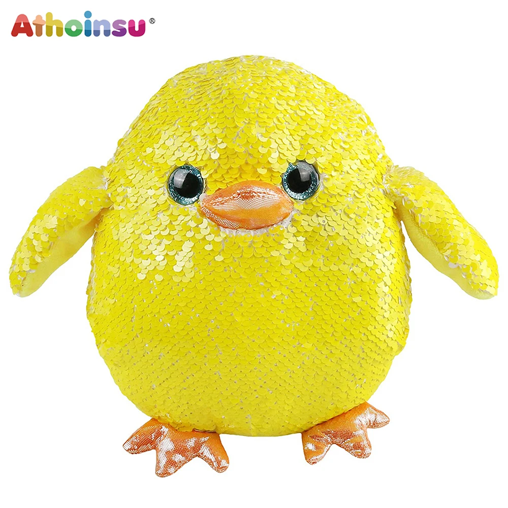 

Блестящие набивные желтые цыплята Athoinsu с двусторонними блестками, пасхальные цыплята, плюшевые игрушки для малышей, детей, праздник весны