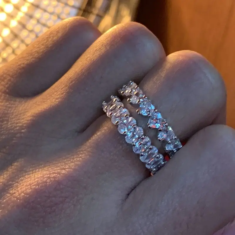 Потрясающее женское кольцо из стерлингового серебра 925 пробы с сердцем и