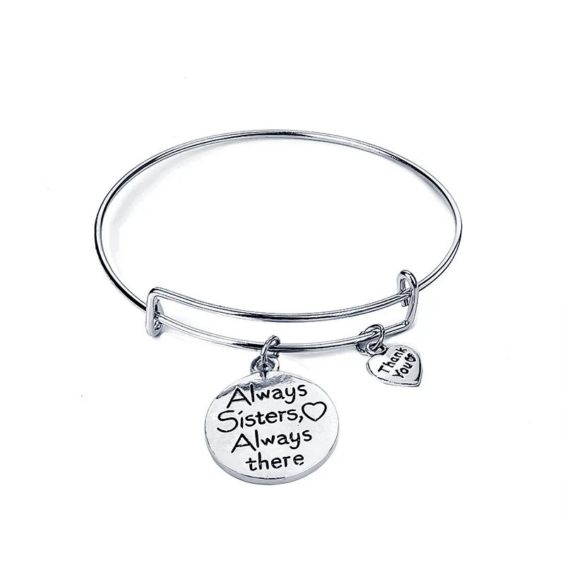 

Always Sisters Always There bracelets Best Friend Family bangle thank you heart bangle Girls Sister Birthday Gift