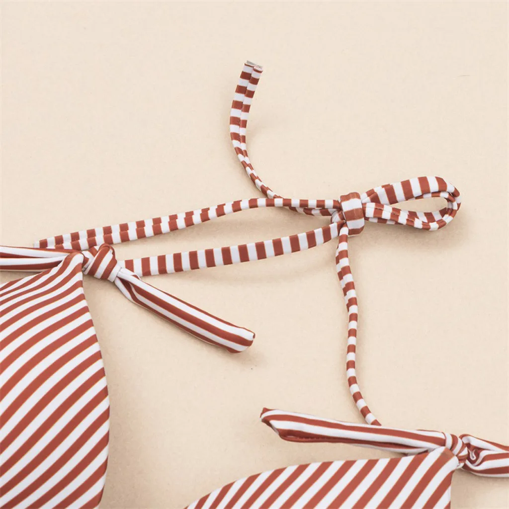 

2020 Swimwear Women Bikini Push Up Stripe Bandage Push-Up Swimsuit Bathing Beachwear bikini sexy biquini cintura