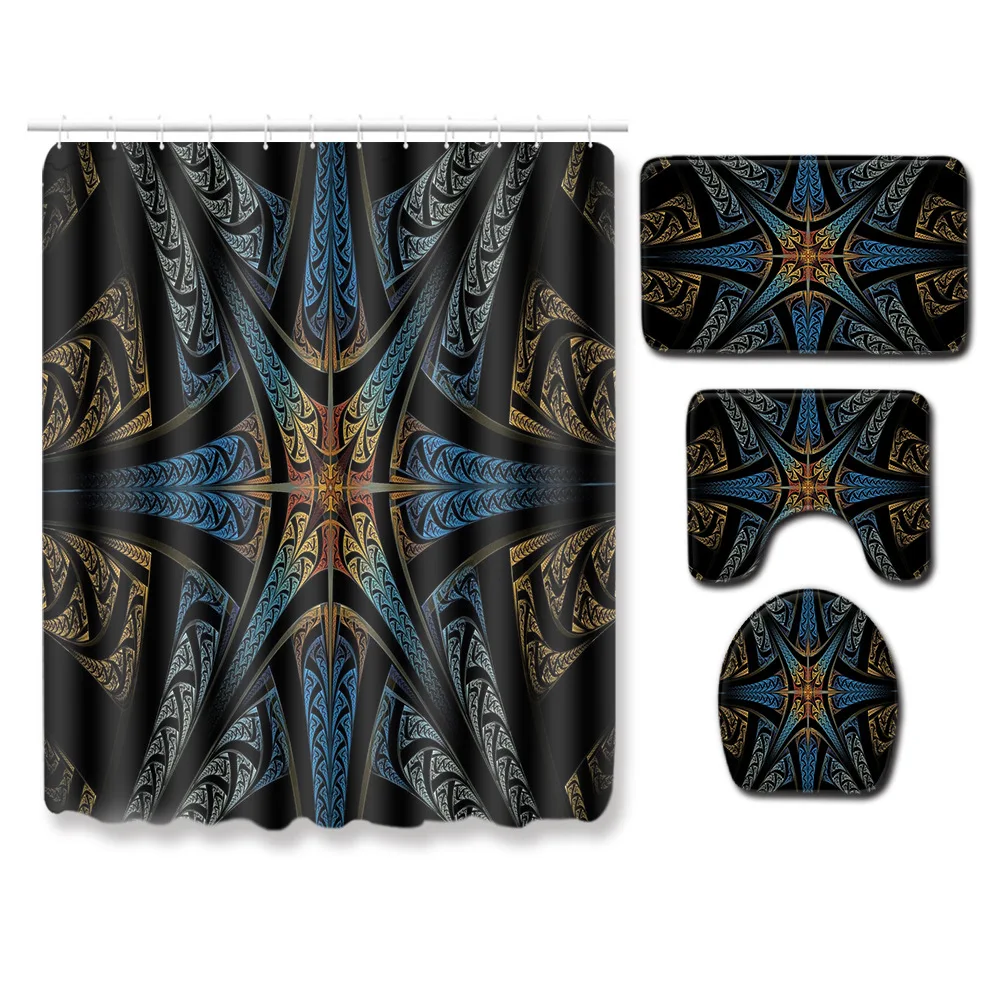 

Cool Style Bath Mat and Polyester Waterproof Shower Curtain Set Home Decor Bathroom Carpet Set Absorbent Toilet Seat Cover Mat