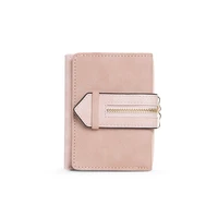 casual short women trifold hasp wallets female fashion belt small zipper coin purses ladies solid color card holder clutch bag