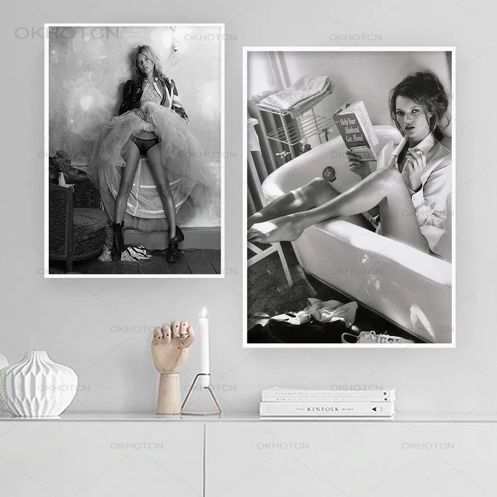 

Fashion Black White Bathtub Beautiful Woman Art Picture Print Wall Poster Charming Legs Lace Canvas Painting Bathroom Home Decor