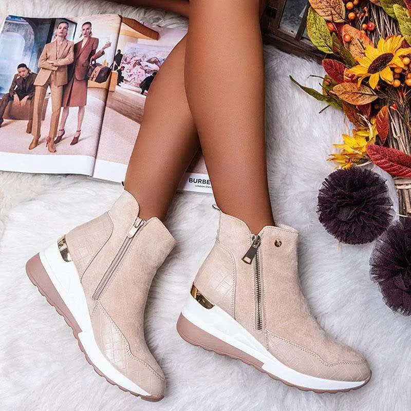 

Wedge Heel Women's Ankle Boots New Korean Fashion Wild Inner Heightened Casual Short Boots with Side Zipper Design Plus Size