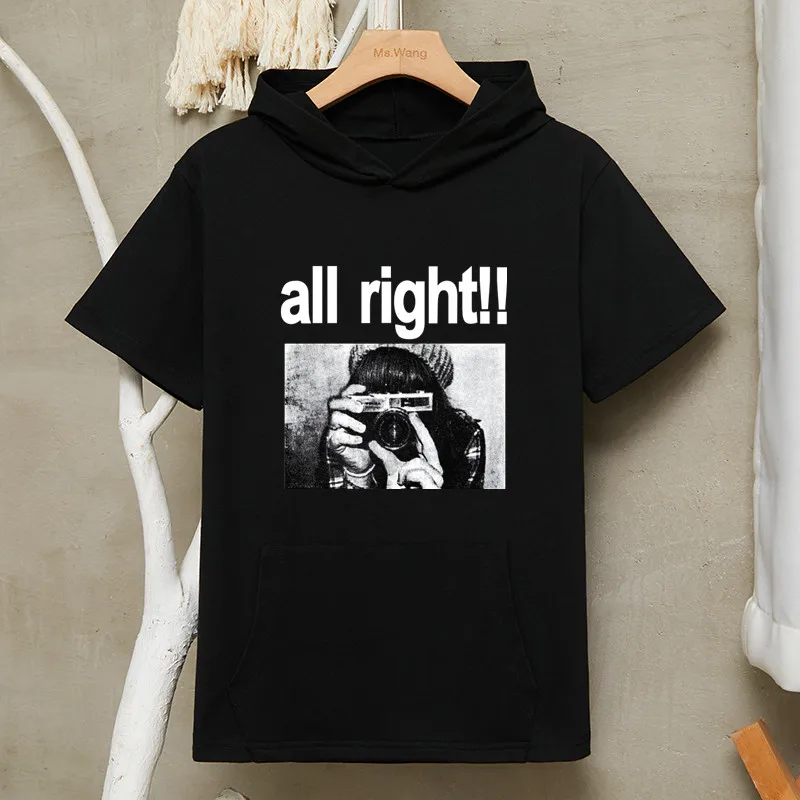 Женская футболка большого размера модная летняя с капюшоном и карманом Harajuku