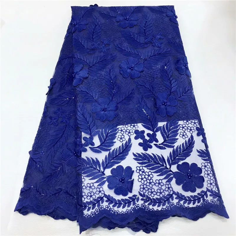 Кружевной кружевной ткани с 3D бусинами розовые ярко синие вечерние в нигерийском