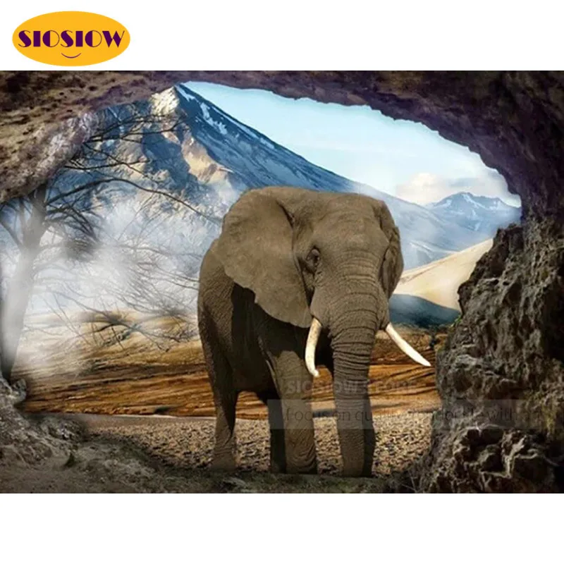 5d Diy Алмазная картина с изображением слона животные квадратное льняное круглое