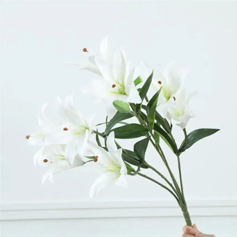 

51cm Artificial Flower Lifelike 9-Head Lily Fake Flower Faux Flower Stem For Wedding