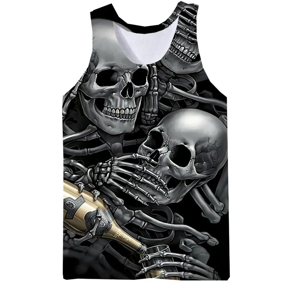 Мужская майка с 3D-принтом черепа уличная одежда в стиле хип-хоп топ со скелетом