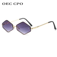 oec cpo fashion rimless sunglasses women men vintage polygonal eyeglasses female square sun glass frameless shades uv400