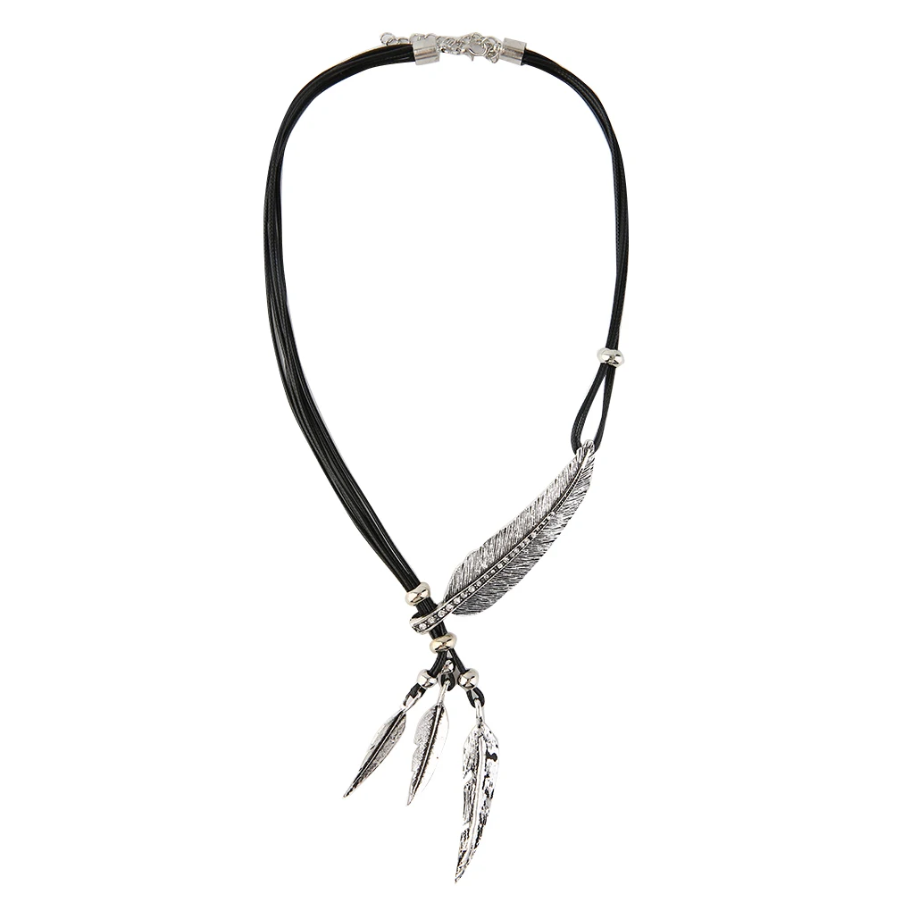 100% новая мода бронзовая Веревка Цепи перо в богемном стиле узор кулон ожерелье
