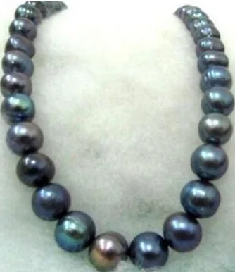 Noble jewelry Freshwater 11-12MM natural BLACK blue PEARL NECKLACE 18