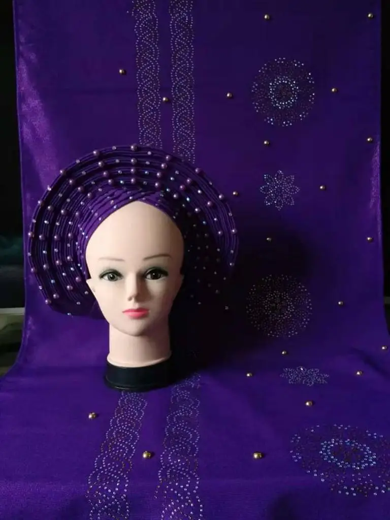 

hot sale tippet with headtie sky blue color African Already Make Sego Headtie Ladies Party Or Wedding Auto Gele 1 PC/bag