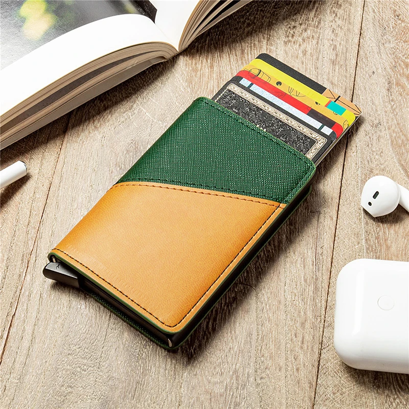 

Stitching Pattern Blocking Card Holder Wallets Men Brand Magic Trifold Leather Slim Wallet Small Money Bag Male Purses