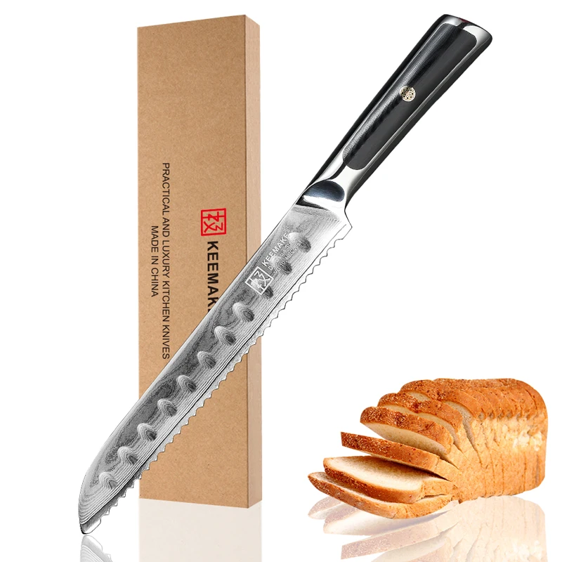 KEEMAKE дамасский нож шеф-повара для нарезки хлеба очистки овощей японский VG10 лезвие