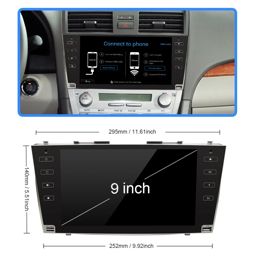 Автомагнитола Eunavi 9 дюймов 1024*600 2 din Android 8 1 GPS стерео для toyota camry 2007 2008 2009 2010 2011 bluetooth