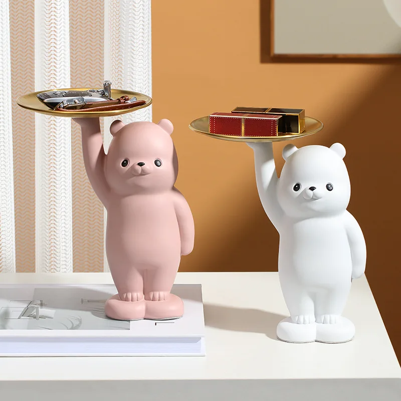 

Nordic light luxury bear resin decoration porch key storage tray decoration living room home model room desktop ceramic gift